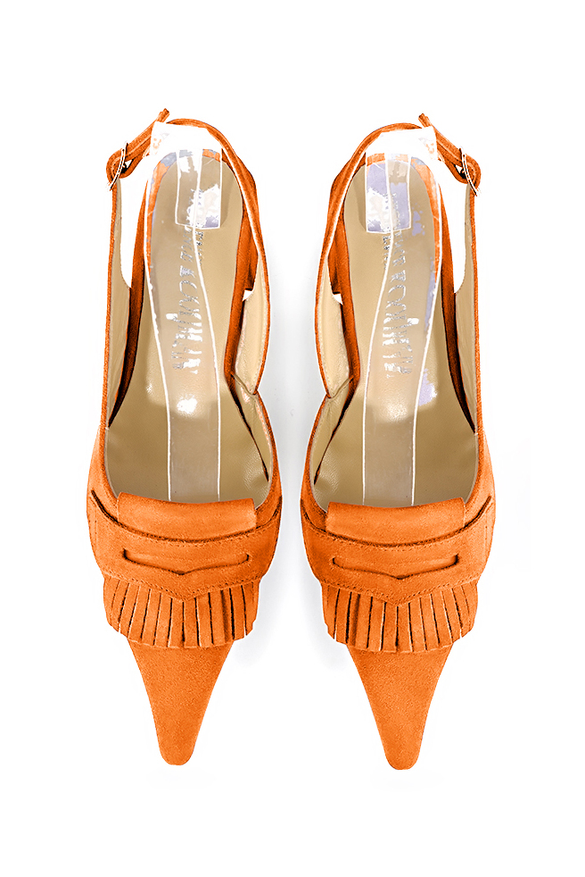 Women's apricot orange slingback dress shoes. Pointed toe. Medium block heels - Top view